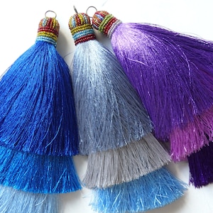 Luxury beaded silk tassel, ONE, Large tiered tassel with beaded head for bags, accessories, furniture, ethnic silk tassel with spring clip