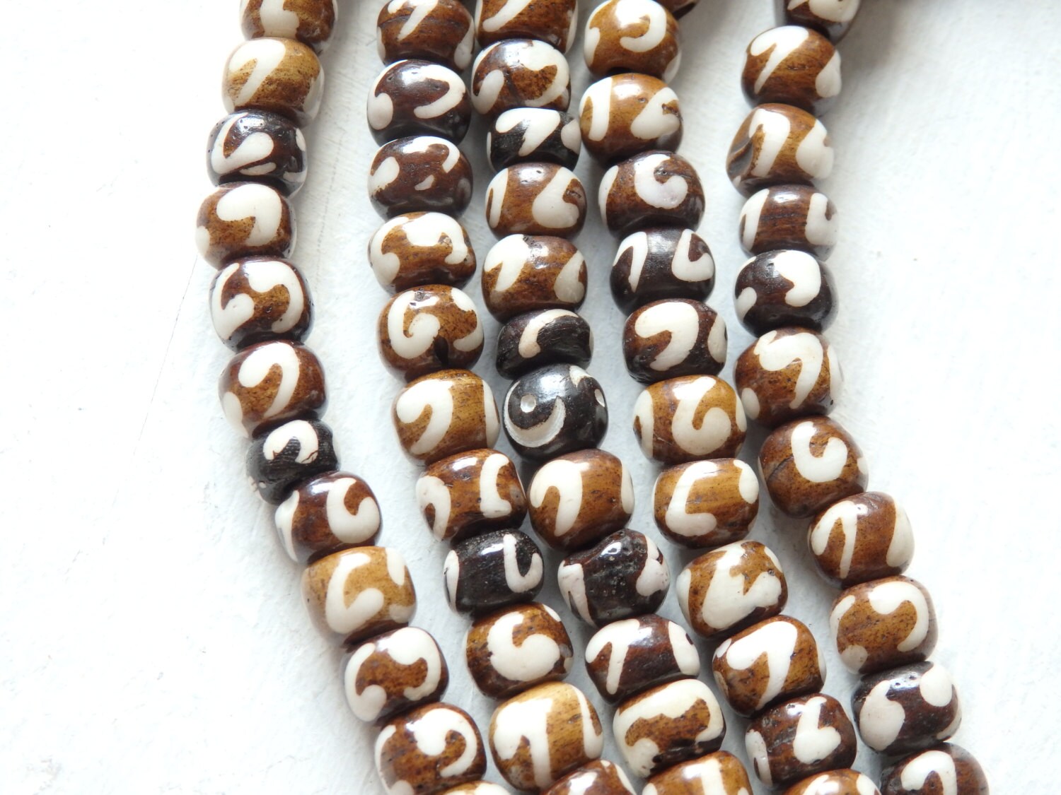 Batik bone beads from India Brown bone beads with white | Etsy