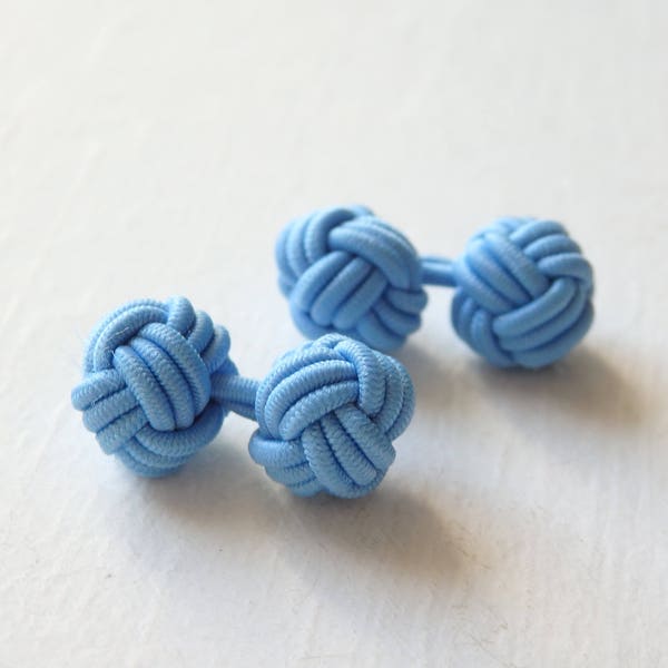 Chinese knot cufflinks, CORNFLOWER BLUE, one pair of knot cuff links for women or men, groomsmen gift, stocking stuffer, gift under 10