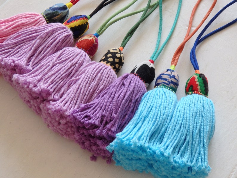 pastel shades Handmade Hmong tassel accessories yarn Hill Tribe tassel with long loop for bags ONE home decor ONE ethnic tassel