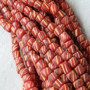 Handmade glass beads from Indonesia, BRICK RED with stripes, 24" strand, 6-8mm, Indonesian glass beads, ethnic beads from Java
