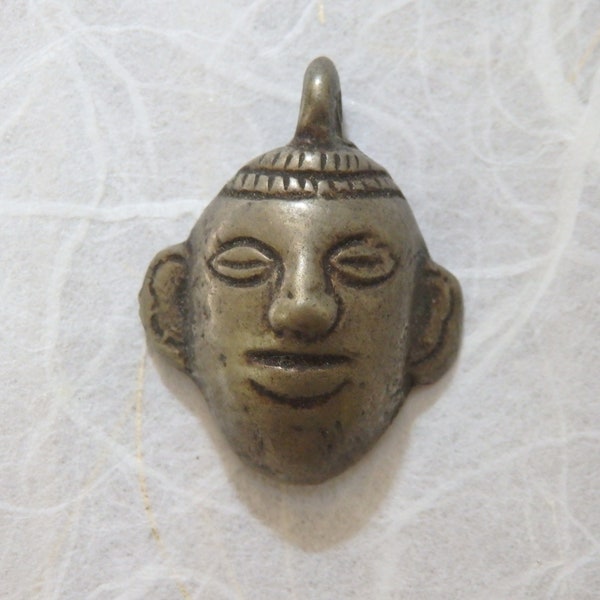 Indian, Burmese Naga brass pendant, ethnic Indian jewelry, 28x20mm, brass Naga tribal pendant, tribal mask