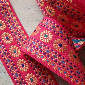 1 Meter. Indische Borte mit Blumenmuster, 45mm breit, Pink indische Sari Borte aus Baumwolle, Gänseblümchenborte, andere Farben erhältlich!