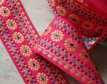 1 yd. Indian trim with floral pattern, 45mm wide, Hot PINK Indian cotton sari border, Cotton daisy trim, Other colours available!
