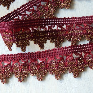 2 yds. Maroon & Gold trim, 15mm / 1/2&quot; wide, rich burgundy and metallic gold trim, exotic ethnic border, TWO yards