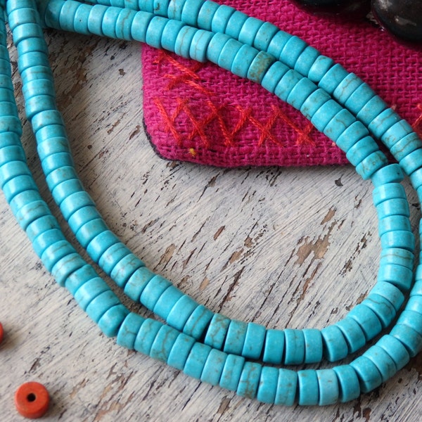 6x3mm Turquoise howlite heishi beads, howlite beads, faux turquoise beads, 16" strand, 6mm heishi beads