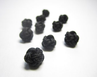 Chinese knots, BLACK, 20 medium size Chinese knot buttons, black fabric buttons, Asian sewing supplies, 20 pcs.