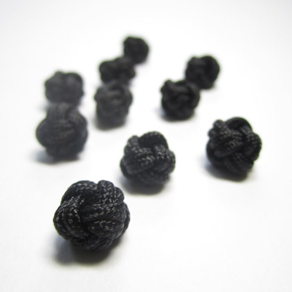 Chinese knots, BLACK, 20 medium size Chinese knot buttons, black fabric buttons, Asian sewing supplies, 20 pcs.