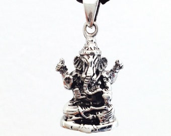 925 Sterling Silver Ganesh Pendant: Hindu Elephant God, Remover of Obstacles (30x16mm)