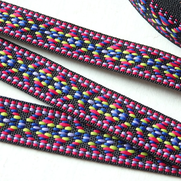 2 yds. Colourful woven trim, 20mm Latin American style border in pink, yellow and blue, boho trim, ethnic trim, TWO yards