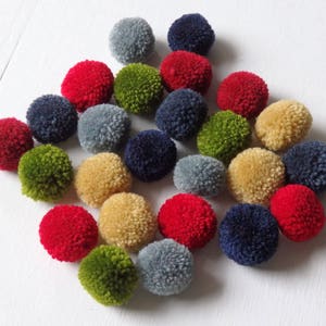 25 Hmong Hill Tribe pom poms, FESTIVE WINTER MIX, handmade ethnic yarn pom poms, 25mm /1&quot;, Boho craft supplies, 25 pcs.