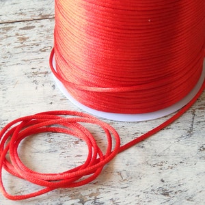 10 yds. Satin rattail cord in RED, 2mm satin polyester cord for macrame, jewelry, decorations, red Chinese knotting cord, TEN yards