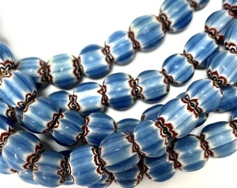 Perles De Verre Aventurine Vintage Bleues - Brin De 17 X 7,5 Mm - Fait Main Népal/Thaïlande