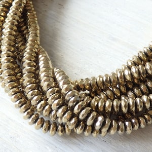 6x3mm Gold-Ton Hämatit-Perlen, funkelnde facettierte gold Hämatit Rondelle Perlen, galvanisierte, Spacer Perlen, 15,5&quot; Strang