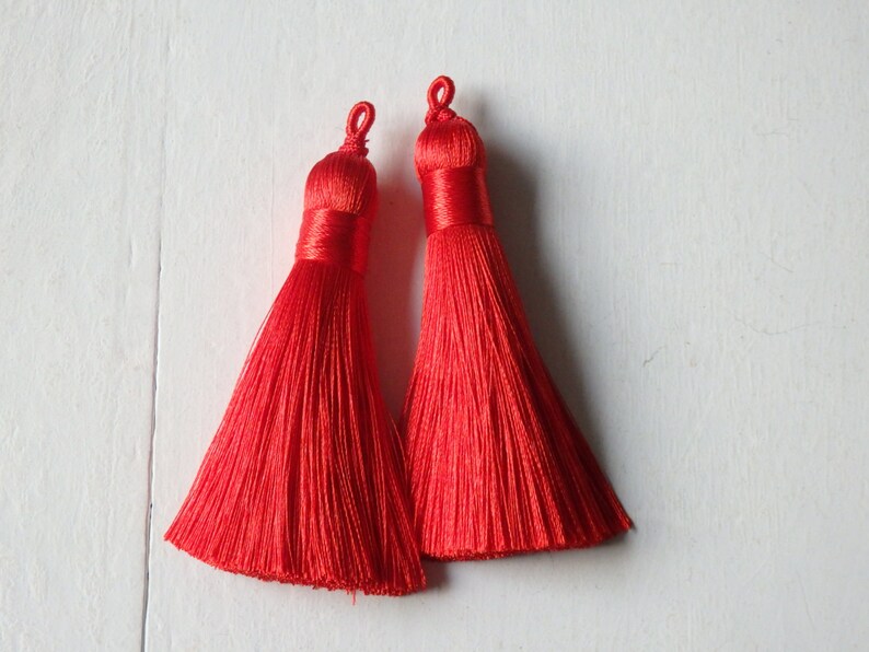 2 Silky red tassels tassels with small loop for jewelry Etsy