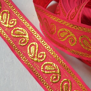 Indische Sari Borte in Pink & Gold, 2 Meter, indische Sari Borte, 34mm breit, Band in Pink und Gold mit metallischem Goldfaden, 2 Meter
