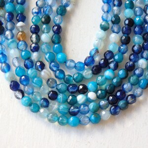 4mm Blue agate beads, faceted agate beads in a range of blues, turquoise & grey, 14.5&quot; strand, dyed blue gemstone beads, approx. 90 beads
