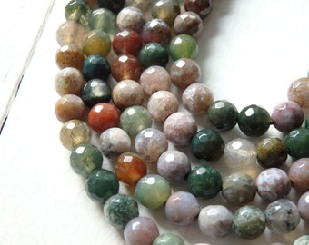 6mm Natural agate beads, faceted agate beads in earthy shades, 15" strand, natural non-dyed gemstone beads