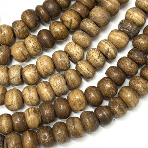 Natural bone beads from India, mid to light brown, 6-7mm irregular bone beads, 23&quot; strand / approx. 102 beads, ethnic jewelry supplies