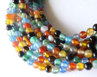 4mm Agate beads in assorted colours, Natural agate beads, non-dyed gemstone beads, 15" strand / approx. 95 beads