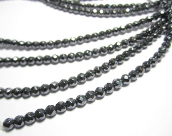 Perles d’hématite gris-noir de 4 mm, perles rondes facettées, hématite noire, perles d’espacement, brin de 15,5 po