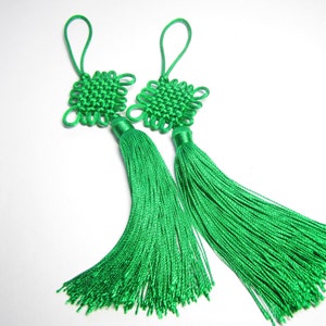 Chinese infinity knot tassels, GREEN, one pair, lucky knot tassels with larger knot, TWO pcs.