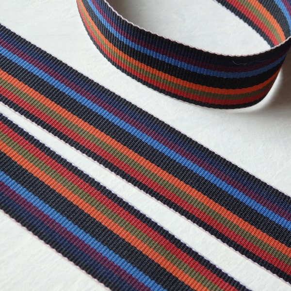 2 yds. Striped grosgrain trim, striped trim in blue and brown, striped grosgrain ribbon in rich colours, autumnal trim, TWO YARDS