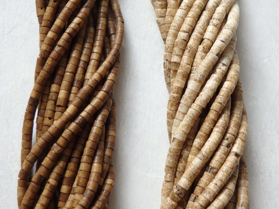 Bone heishi beads from India in two natural shades, Choose dark or light brown! 21" strand, 4mm cow bone heishi beads, Natural bone beads