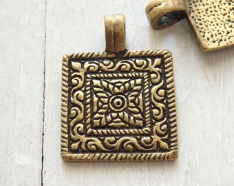 Nepalese brass pendant - ONE, brass pendant from Nepal, brass pendant with fixed bail, ethnic brass pendant, 25mm Nepali pendant