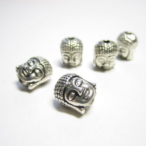 10 Buddha head beads, silver metal double-sided Buddha head beads, 10mm, Buddhist beads, 10 pcs.