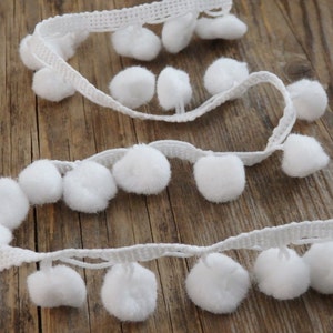 3 yds. White pom pom trim, snowball trim, soft white bobble border, for clothing, accessories, THREE yards