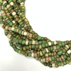 Indonesian handmade glass beads, GREEN MIX, Extra LONG 120cm / 47" strand, irregular 2-4mm beads, small Javanese glass beads