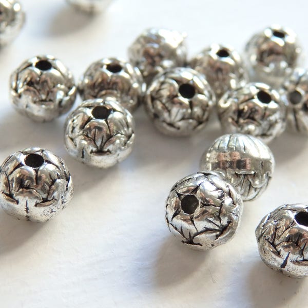 20 Silver Tone Lotus Flower Beads: Yoga Jewelry Supplies (8x7mm)