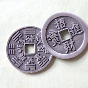 Pewter coin pendant, Good fortune pendant featuring bagua & tri-grams, Chinese character protection pendant, ONE