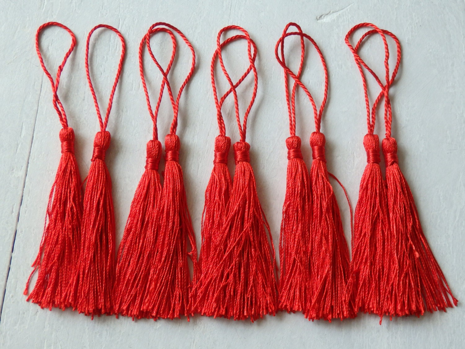 10 Silky Red Tassels, Tassels for Jewelry, Accessories