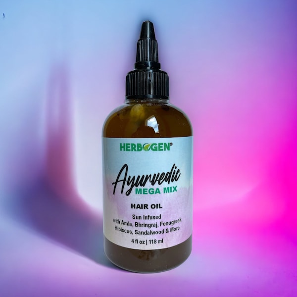 Ayurvedic Sun Infused Mega Mix Hair Oil with Amla, Bhringraj, Fenugreek, Hibiscus, and Black Seed: Promotes Hair Growth, Stronger Hair