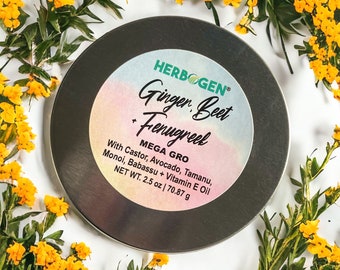 Herbogen Ginger, Beet & Fenugreek Herbal Hair Balm With Beeswax, Herbal Styling Wax, Herbal Pomade, Castor Oil, Monoi, Turmeric