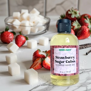 Strawberry Sugar Cubes Body Oil: Natural Scented Moisturizer (4 fl oz)
