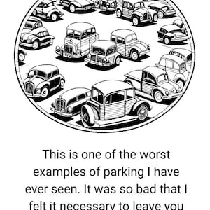 Jij bent slecht in parkeren! Grappige visitekaartjes. 2x3,5" PDF afdrukbaar. Onbeleefd hand-outbericht