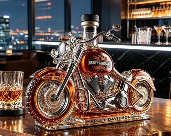Motorcycle Shaped Whiskey Decanter, Hand Blown Glass Liquor Bottle, Biker Gift for Men, Home Bar Decor,Motorcycle Lover Gift,Whiskey Barware
