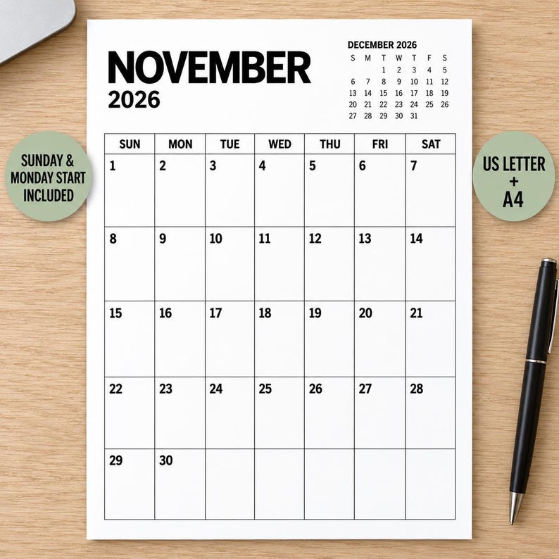 Small Grid Paper.pdf November 2026 Calendar Printable, Minimalist Monthly Planner PDF ...