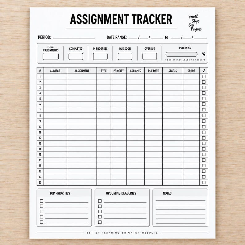 Assignment Tracker Printable PDF, Homework Planner, Student Assignment ...