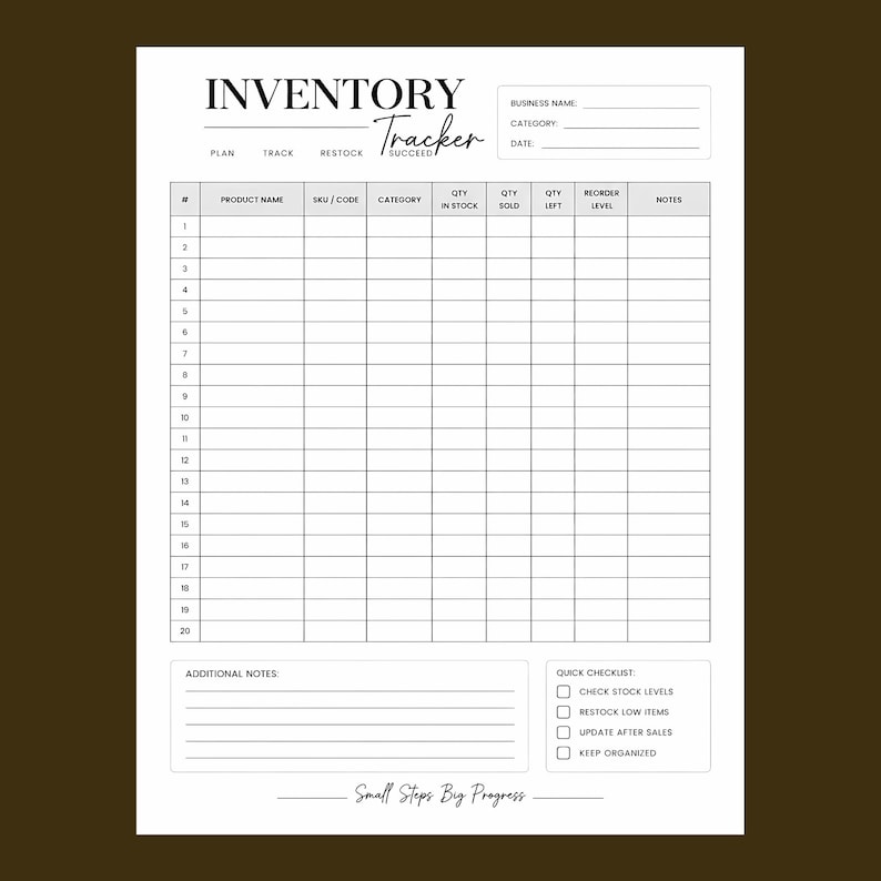 Inventory Tracker Printable PDF, Small Business Stock Log, Product ...