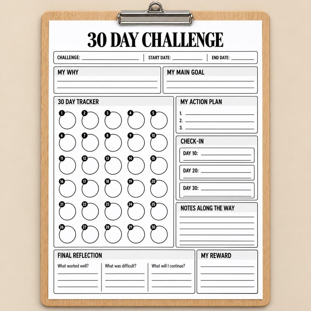 30 Day Challenge Tracker Printable PDF, Habit Tracker, Goal Setting ...