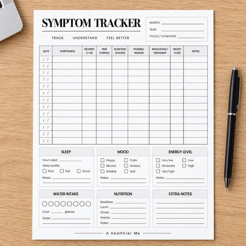 Symptom Tracker Printable PDF, Health Journal and Medication Log, A4 ...