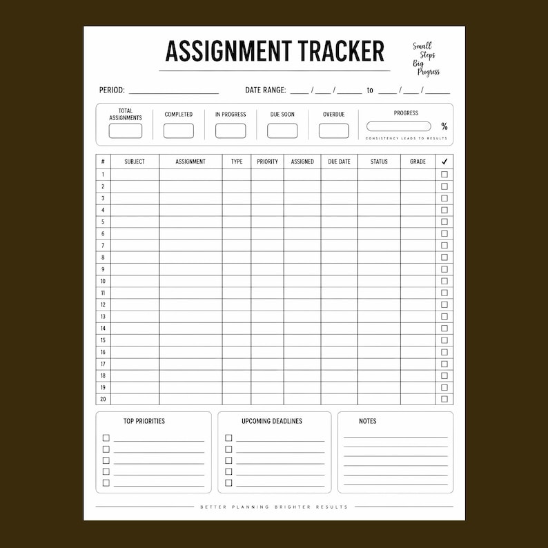 Assignment Tracker Printable PDF, Homework Planner, Student Assignment ...