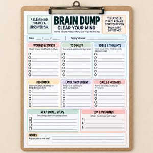 Brain Dump Printable, Mental Load Worksheet, Thought Organizer, Overwhelm Planner, Daily Brain Dump PDF, A4 and US Letter