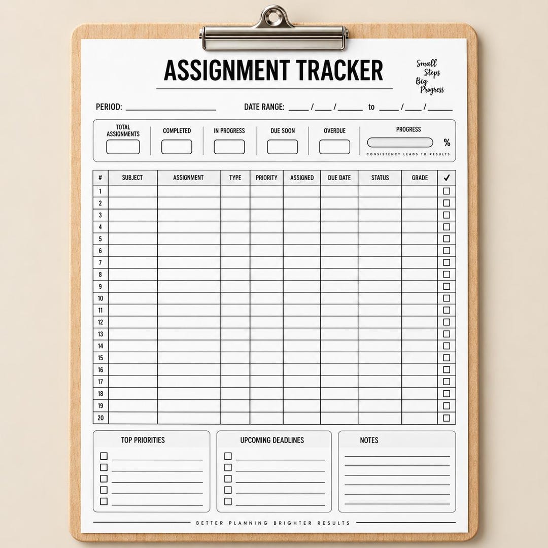 Assignment Tracker Printable PDF, Homework Planner, Student Assignment ...