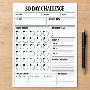 30 Day Challenge Tracker Printable PDF, Habit Tracker, Goal Setting ...
