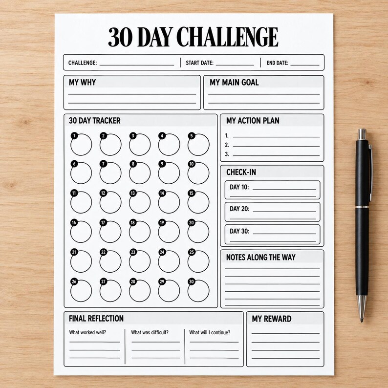 30 Day Challenge Tracker Printable PDF, Habit Tracker, Goal Setting ...